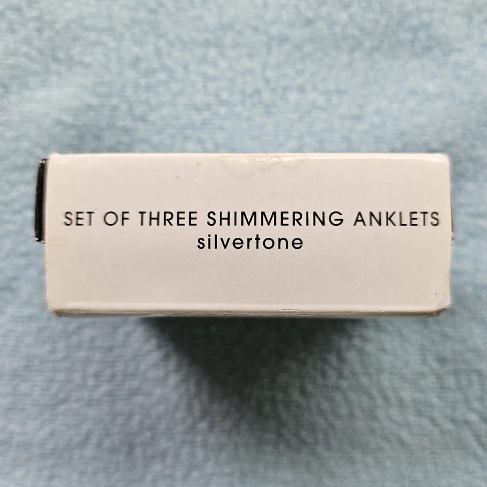 Avon Set Of Three Shimmering Anklets Set, Silvertone, Rhinestones, NIB - Picture 11 of 13